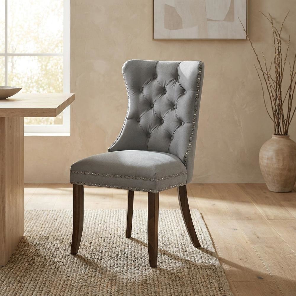 Wood Parsons Dining Chair, Kitchen and Dining Room Chairs, Light Gray, Set of 2. Picture 4