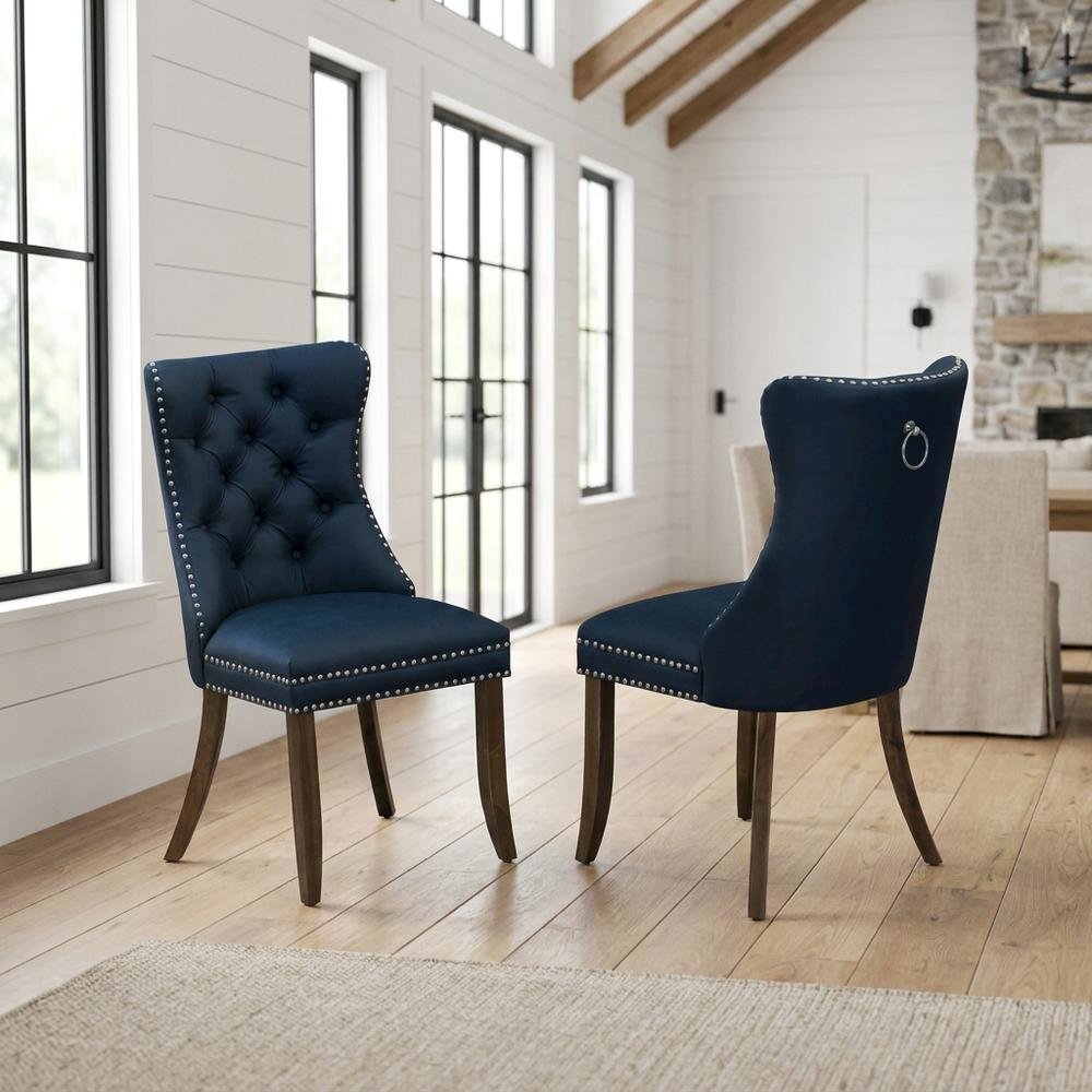 Faux Leather-Upholstered Parsons Dining Chairs, Set of 2. Picture 2