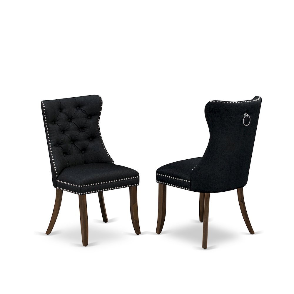 Wood Parsons Dining Chair, Upholstered Kitchen Chair with Walnut Finish, Black, Set of 2. Picture 1