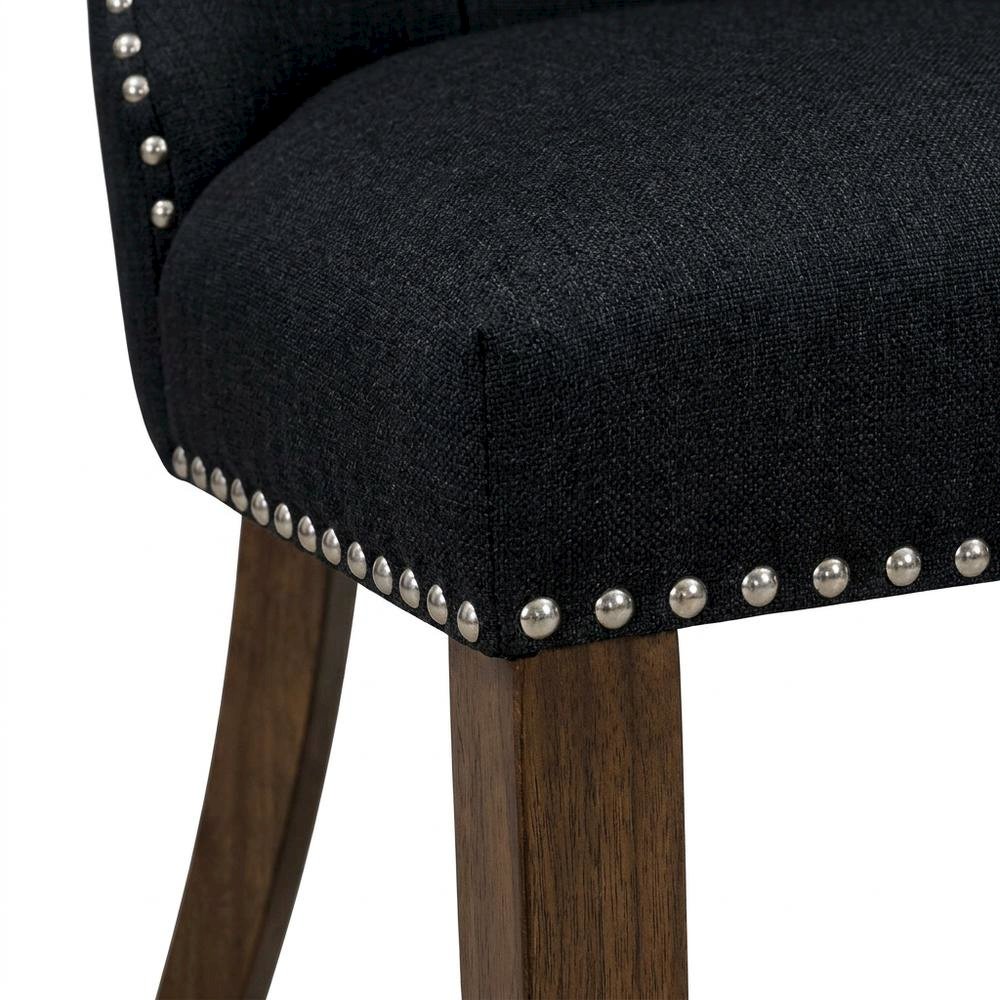 Wood Parsons Dining Chair, Upholstered Kitchen Chair with Walnut Finish, Black, Set of 2. Picture 8
