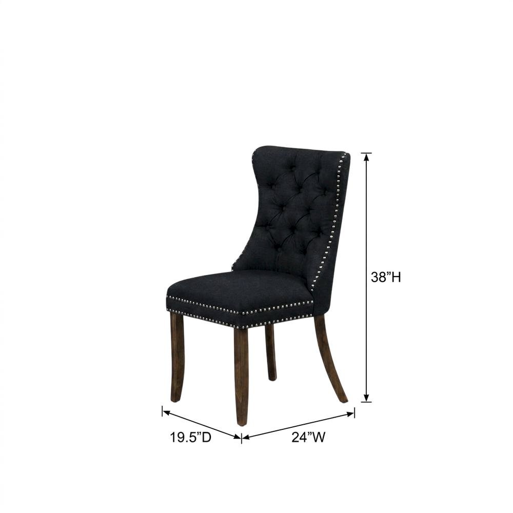 Wood Parsons Dining Chair, Upholstered Kitchen Chair with Walnut Finish, Black, Set of 2. Picture 6