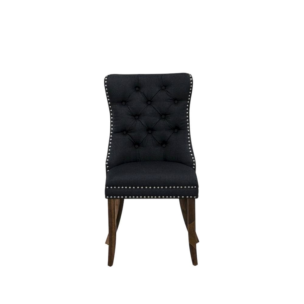 Wood Parsons Dining Chair, Upholstered Kitchen Chair with Walnut Finish, Black, Set of 2. Picture 2