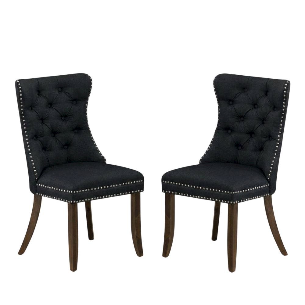 Wood Parsons Dining Chair, Upholstered Kitchen Chair with Walnut Finish, Black, Set of 2. Picture 5
