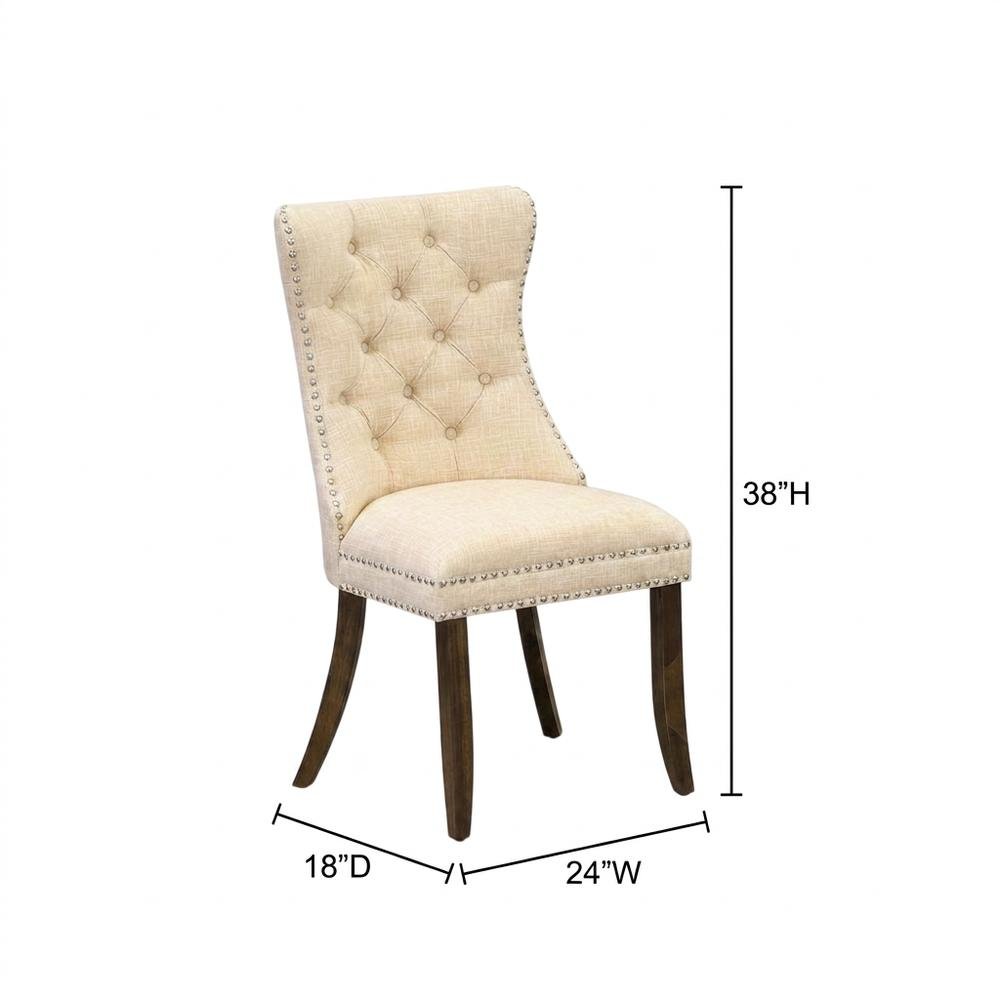 Wooden Parsons Dining Chair with Upholstered Seat, High Back, Light Beige, Set of 2. Picture 6