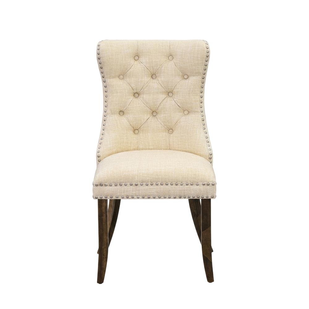Wooden Parsons Dining Chair with Upholstered Seat, High Back, Light Beige, Set of 2. Picture 2