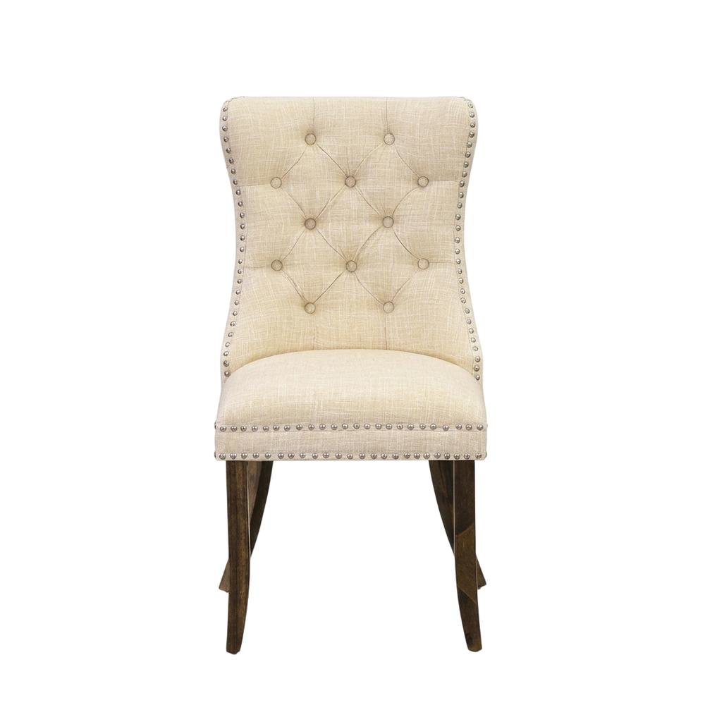 Wooden Parsons Dining Chair with Upholstered Seat, High Back, Light Beige, Set of 2. Picture 5
