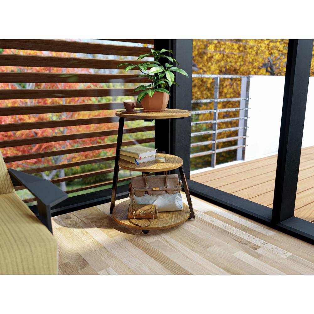 Driscoll 3 Tier Night Stand for Bedrooms - Bedside Table in Powder Coating Black Color and Brown Wood Laminate. Picture 5