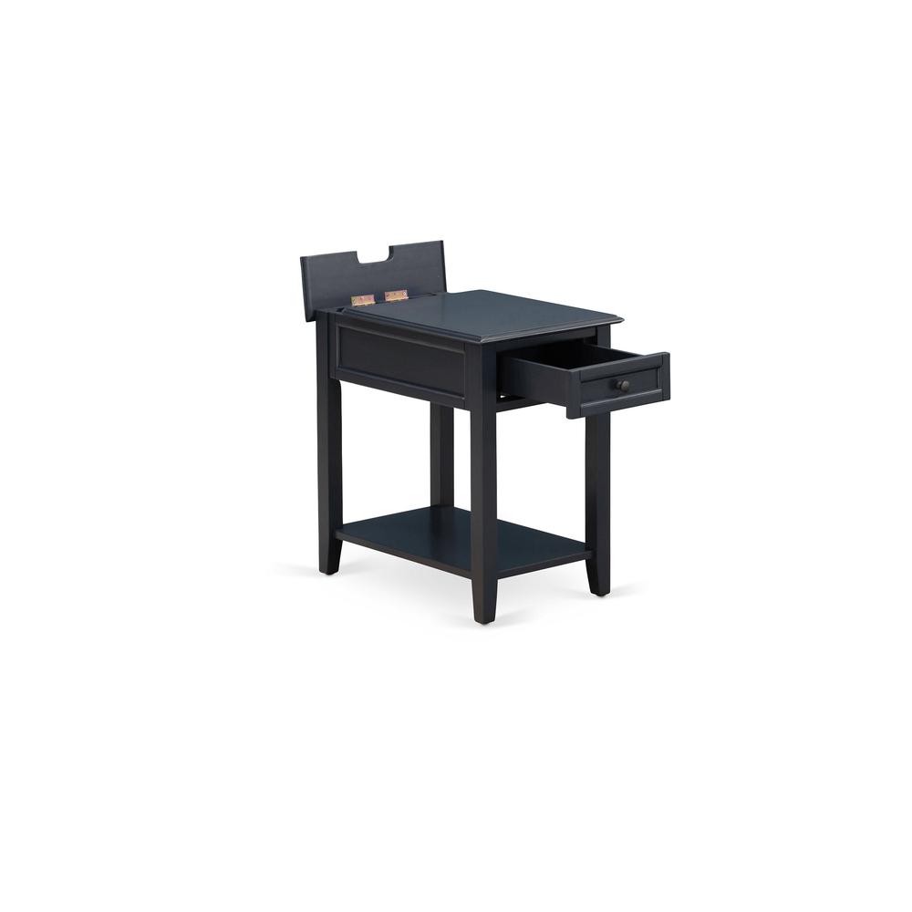 East West Furniture DE-15-ET Mid Century Night stand For Bedroom with 1 Wooden Drawer, Stable and Sturdy Constructed - Navy Blue Finish. Picture 4