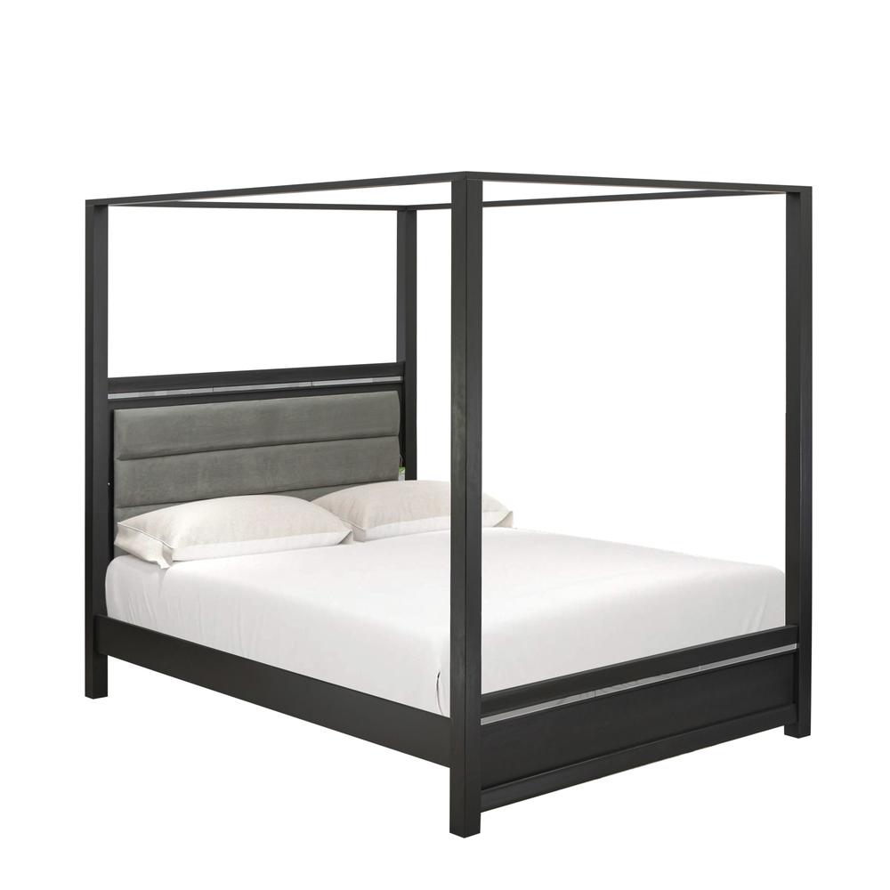 East West Furniture DE20-Q00000 Denali Modern Queen Bed - Adjustable LED Lighting Headboard and Adjustable Wooden Slats Queen Size Bed - Brushed Gray Finish. Picture 1