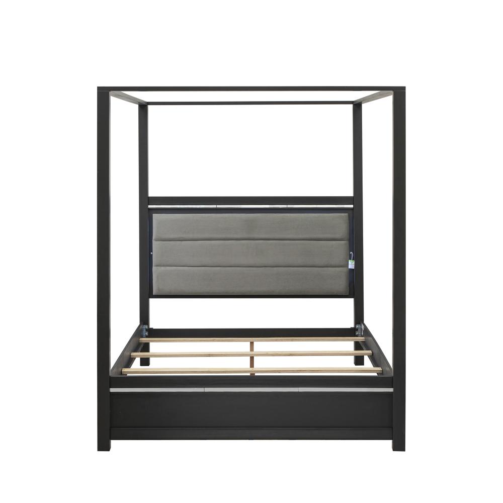 East West Furniture DE20-Q00000 Denali Modern Queen Bed - Adjustable LED Lighting Headboard and Adjustable Wooden Slats Queen Size Bed - Brushed Gray Finish. Picture 2
