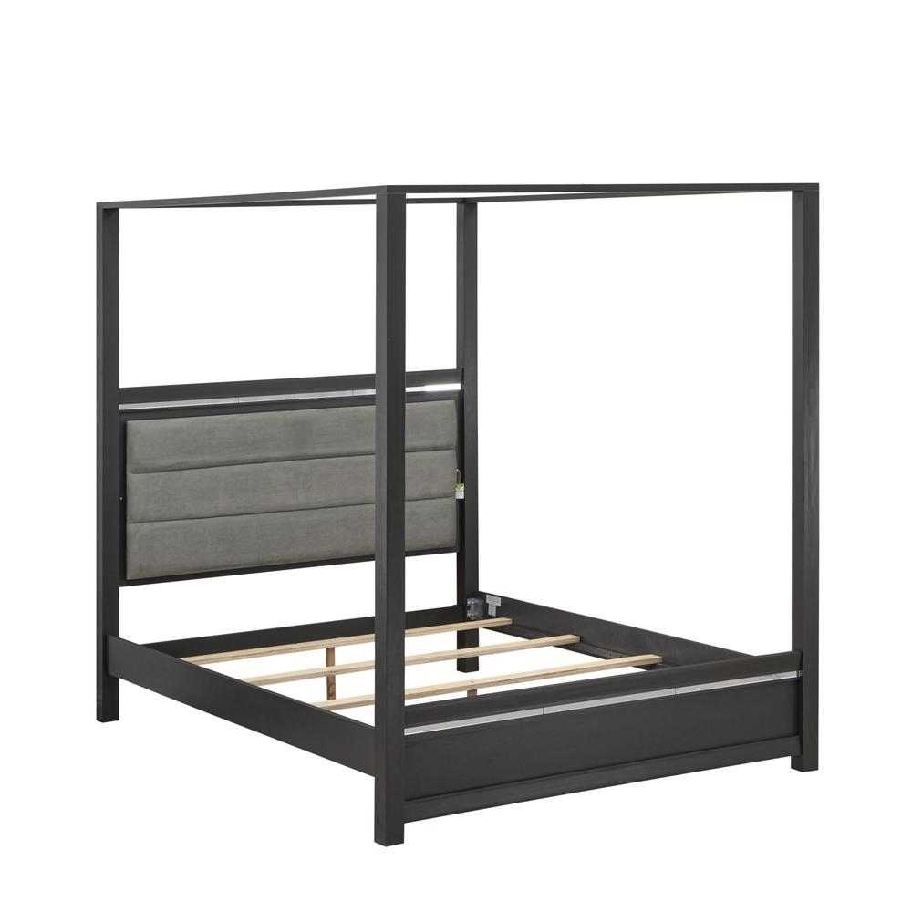 East West Furniture DE20-Q00000 Denali Modern Queen Bed - Adjustable LED Lighting Headboard and Adjustable Wooden Slats Queen Size Bed - Brushed Gray Finish. Picture 4