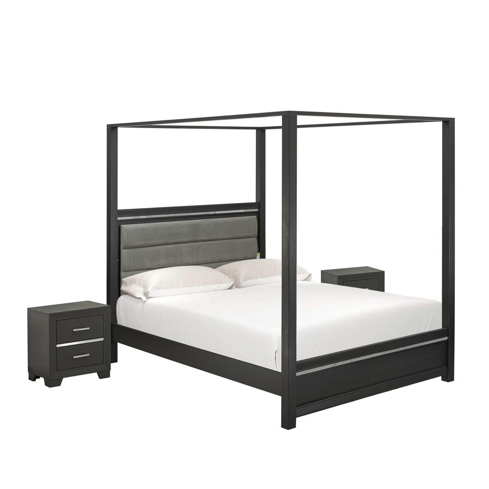 East West Furniture DE20-Q2N000 3-Piece Denali Modern Bedroom Set - A Bed Frame and 2 Bedroom Nightstands - brushed gray Finish. Picture 1