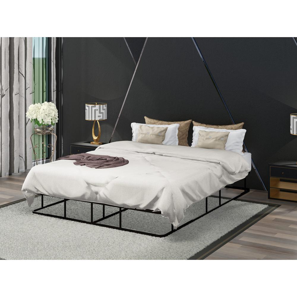 DHQBBLK Dothan Queen Bed Frame with Luxurious Style Headboard and Footboard - High Quality Metal Frame in Powder Coating Black. Picture 6