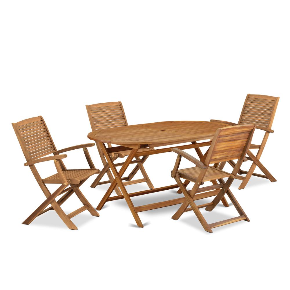 5 Piece Outdoor Patio Dining Sets Consist of an Oval Acacia Table. Picture 1