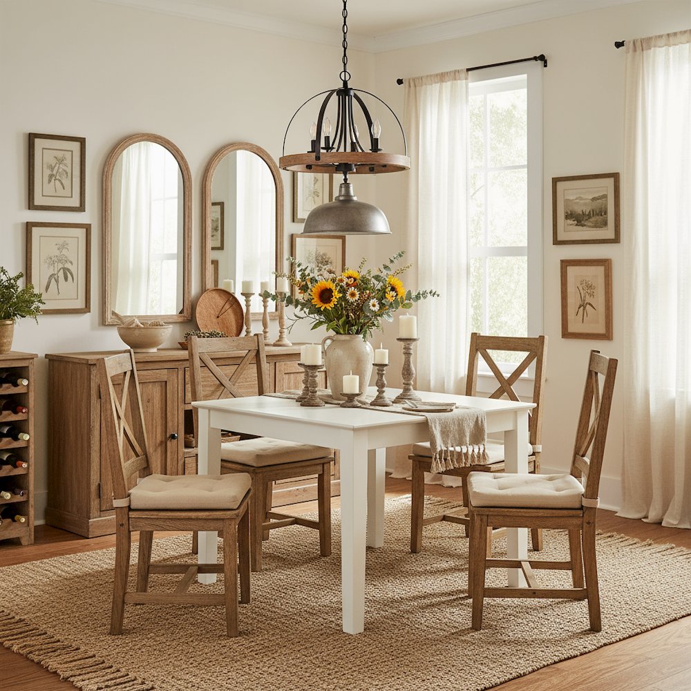 Square Dining Table, Linen White Finish, Solid Wood, Farmhouse Style. Picture 3