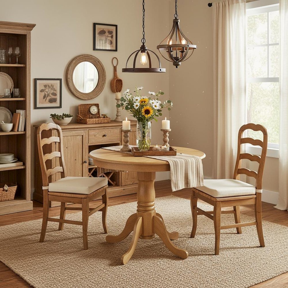 Round Dining Table, Pedestal Base, Oak, Mid-Century, Solid Wood. Picture 3