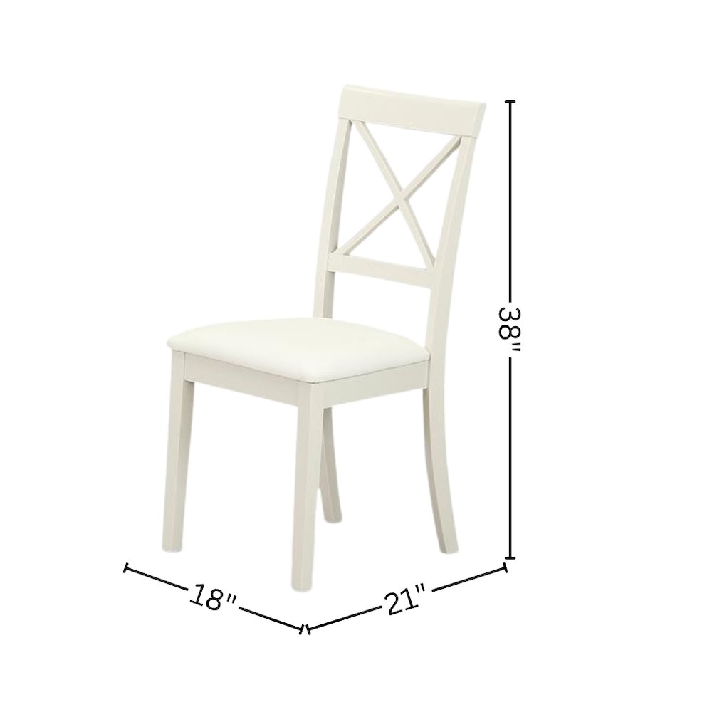 White Dining Set, Round Drop Leaf Table, X-Back Chairs, 2-Person, Faux Leather. Picture 5