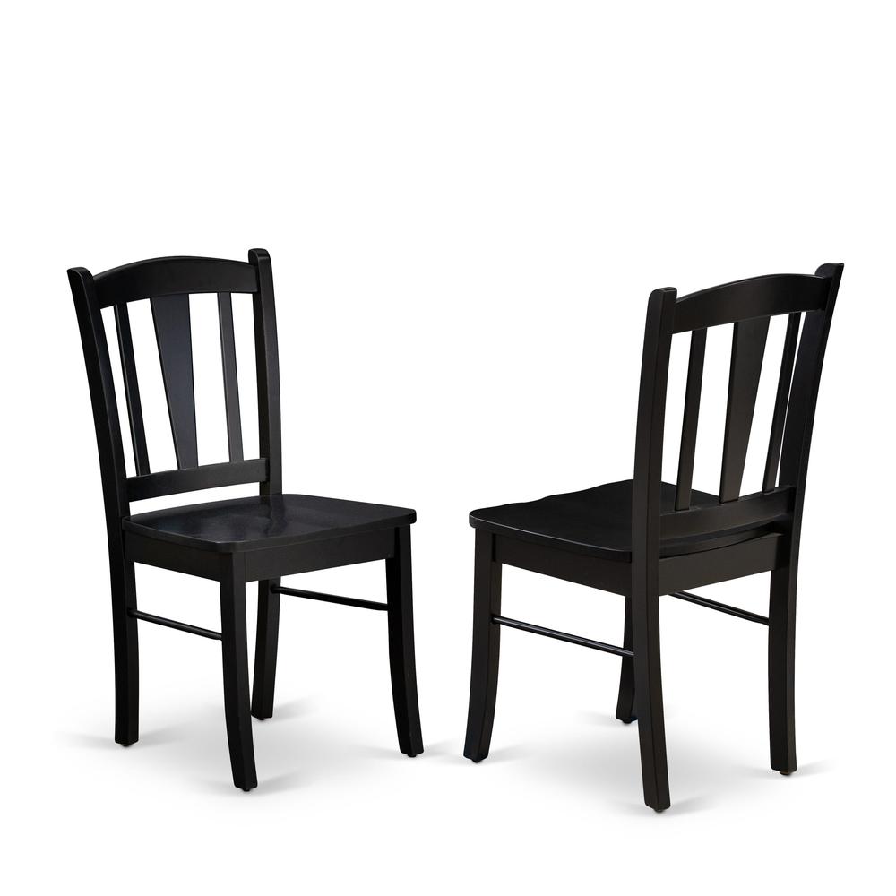 DLDL3-BLK-W - 3-Pc Dining Table Set - 2 Wood Kitchen Chairs and 1 Drops Leaf Kitchen Table - Black Finish. Picture 5