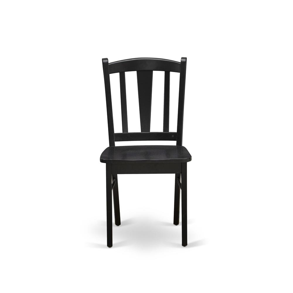 DLDL3-BLK-W - 3-Pc Dining Table Set - 2 Wood Kitchen Chairs and 1 Drops Leaf Kitchen Table - Black Finish. Picture 6