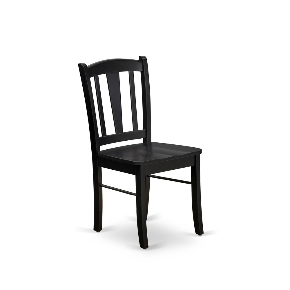DLDL3-BLK-W - 3-Pc Dining Table Set - 2 Wood Kitchen Chairs and 1 Drops Leaf Kitchen Table - Black Finish. Picture 7