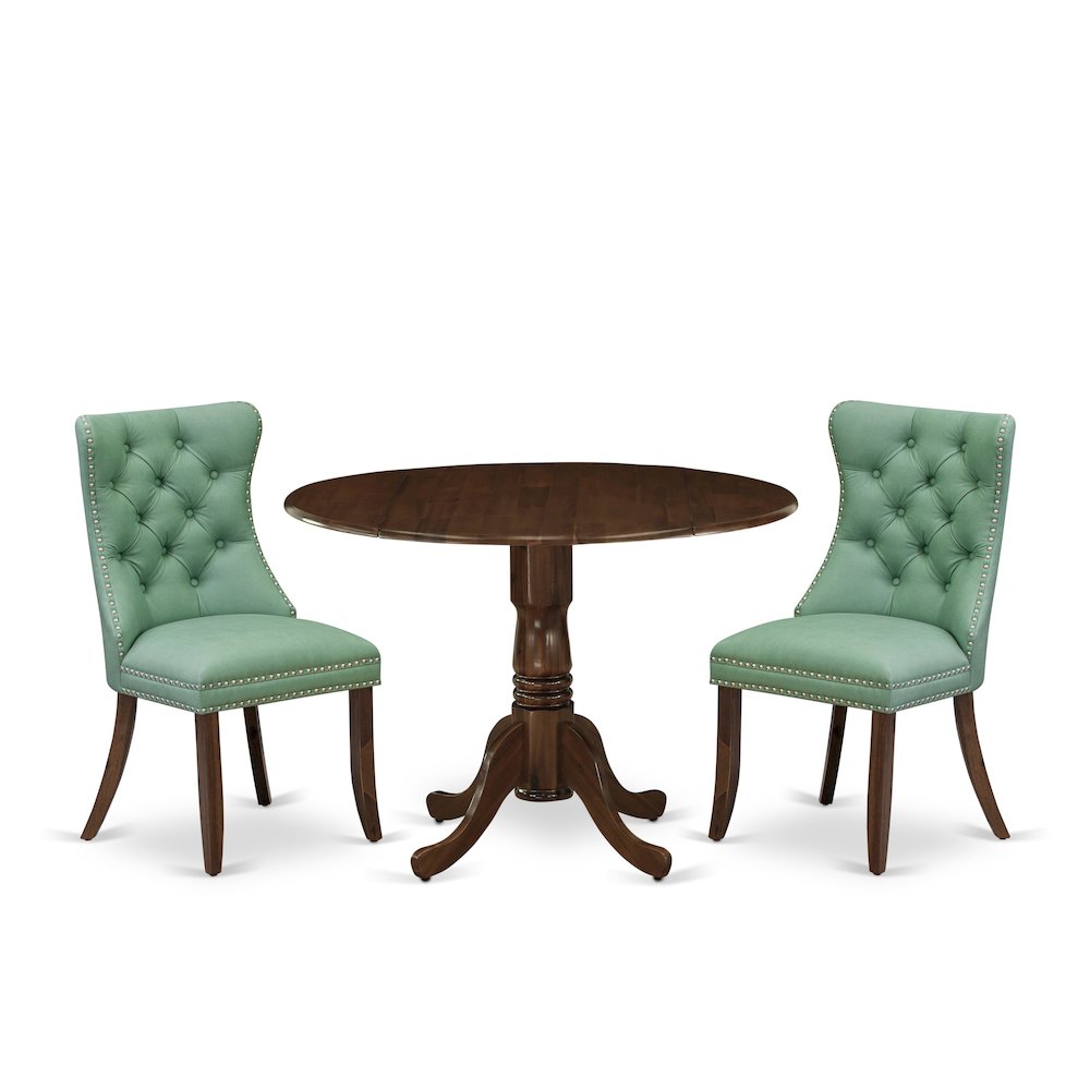 3 Piece Kitchen Table Set Contains a Round Dining Table with Dropleaf. Picture 1