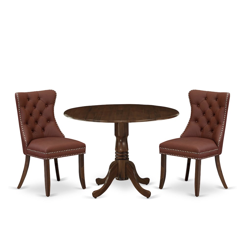 3 Piece Dining Table Set Contains a Round Kitchen Table with Dropleaf. Picture 1