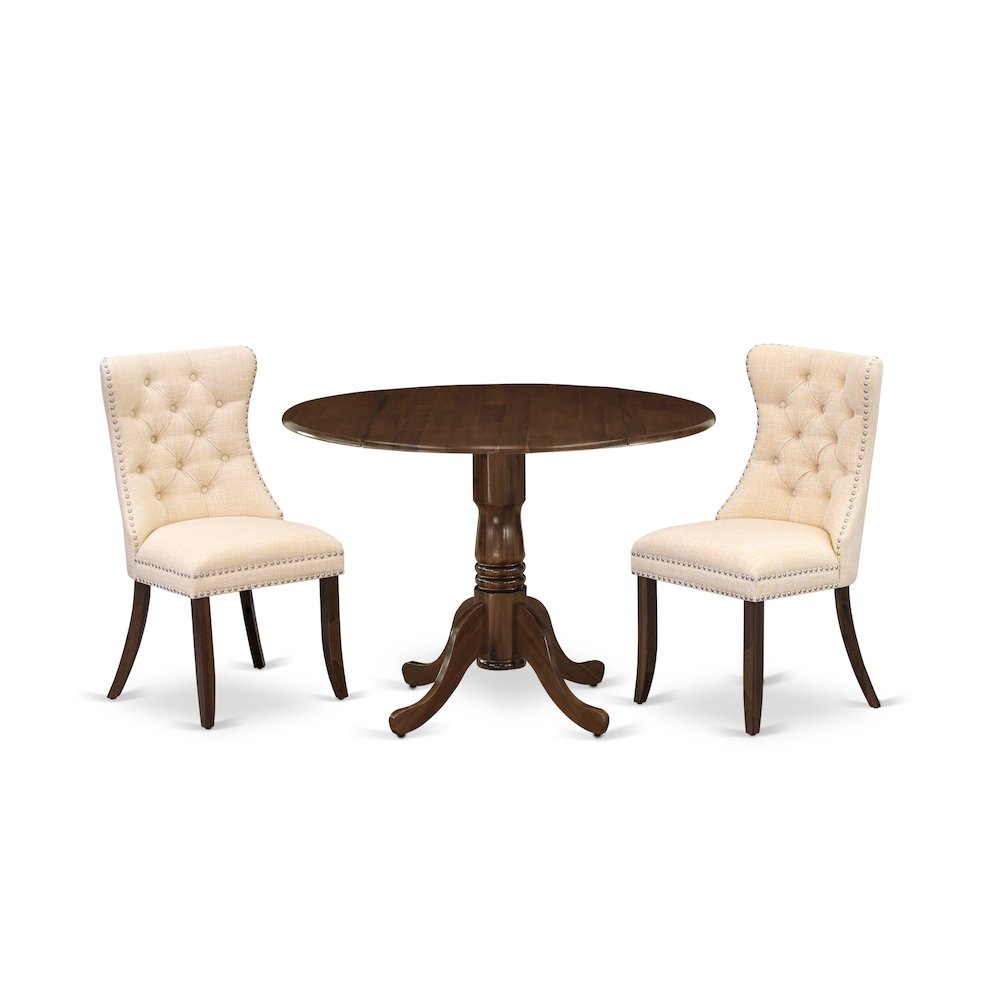3 Piece Dining Table Set Contains a Round Kitchen Table with Dropleaf. Picture 1