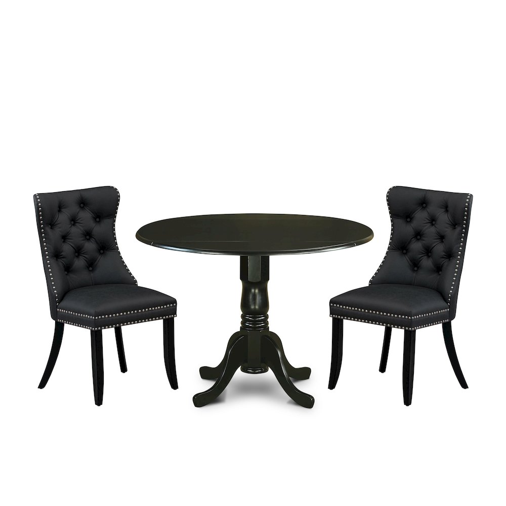 3 Piece Dining Table Set Contains a Round Kitchen Table with Dropleaf. Picture 1