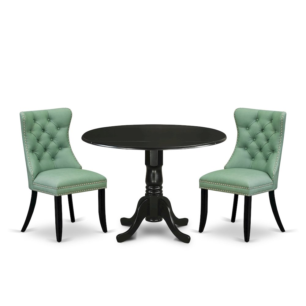 3 Piece Kitchen Table Set Consists of a Round Dining Table with Dropleaf. Picture 1
