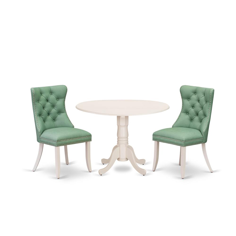 3 Piece Kitchen Table Set Contains a Round Dining Table with Dropleaf. Picture 6