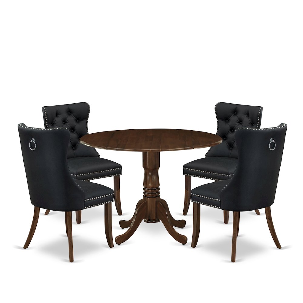 5 Piece Kitchen Table & Chairs Set Contains a Round Dining Table with Dropleaf. Picture 1