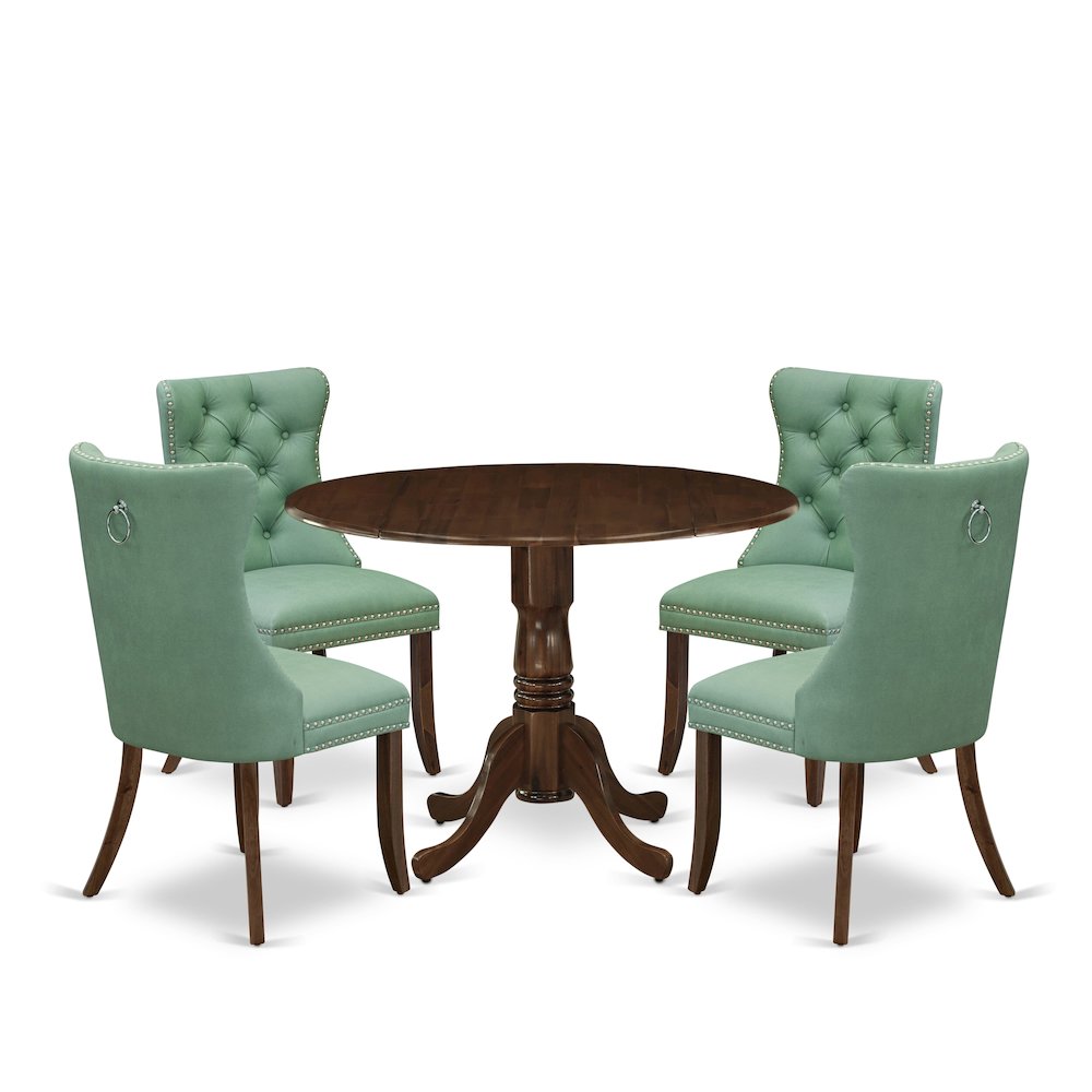 5 Piece Dining Table Set Consists of a Round Kitchen Table with Dropleaf. Picture 1