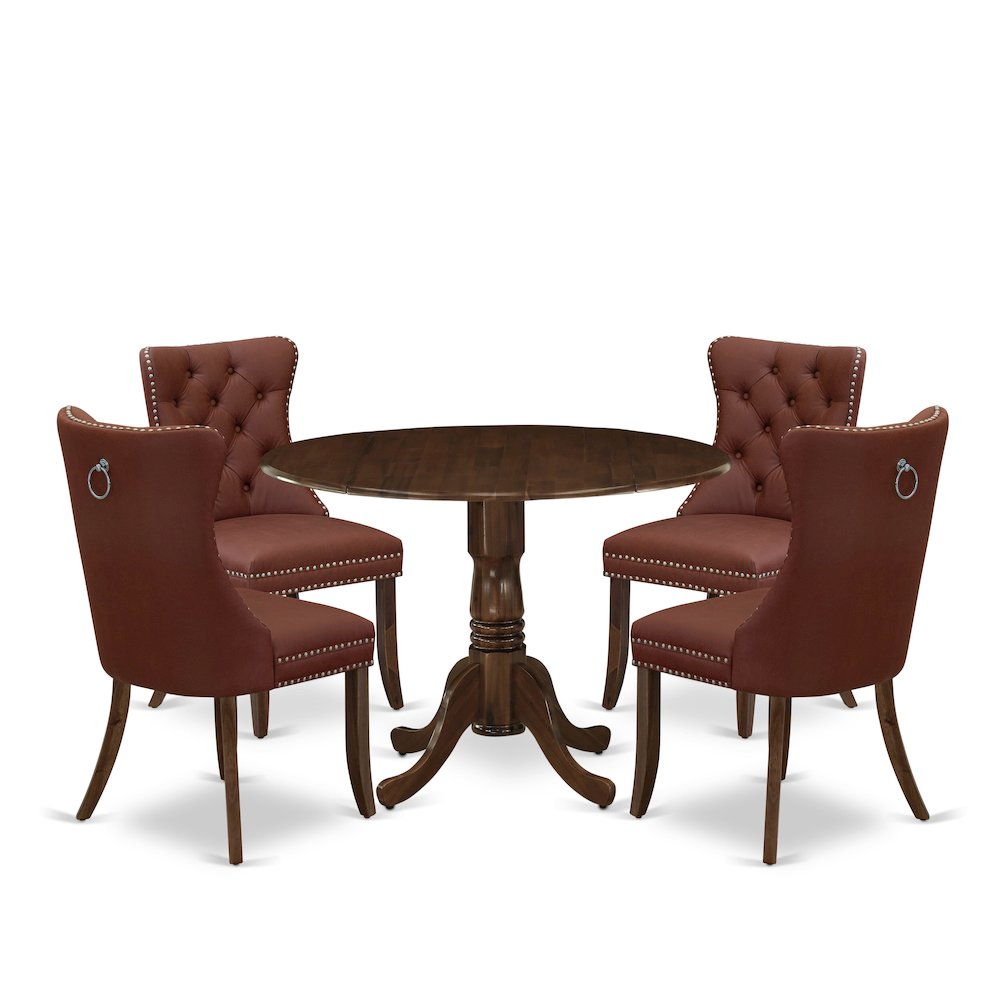 5 Piece Dinette Set Consists of a Round Kitchen Table with Dropleaf. Picture 1