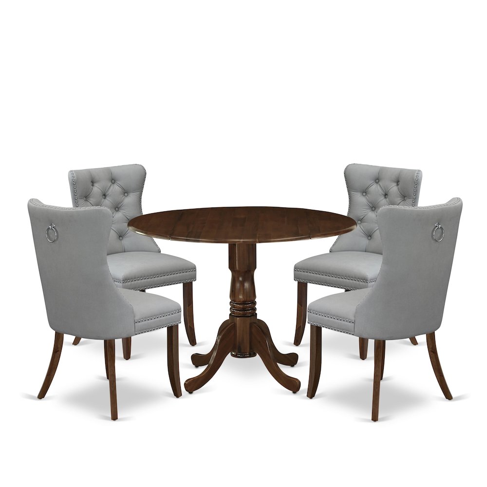 5 Piece Modern Dining Table Set Consists of a Round Kitchen Table with Dropleaf. Picture 1