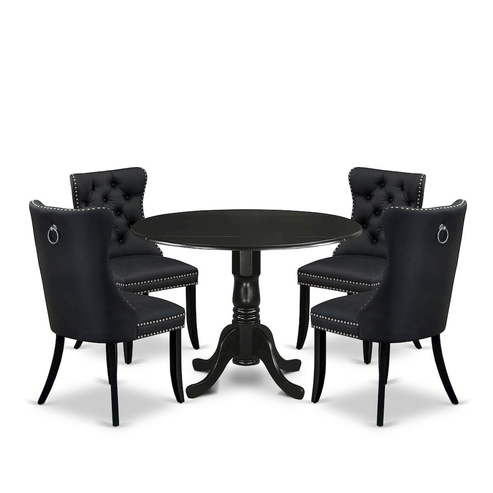 5 Piece Modern Dining Table Set Consists of a Round Kitchen Table with Dropleaf. Picture 1