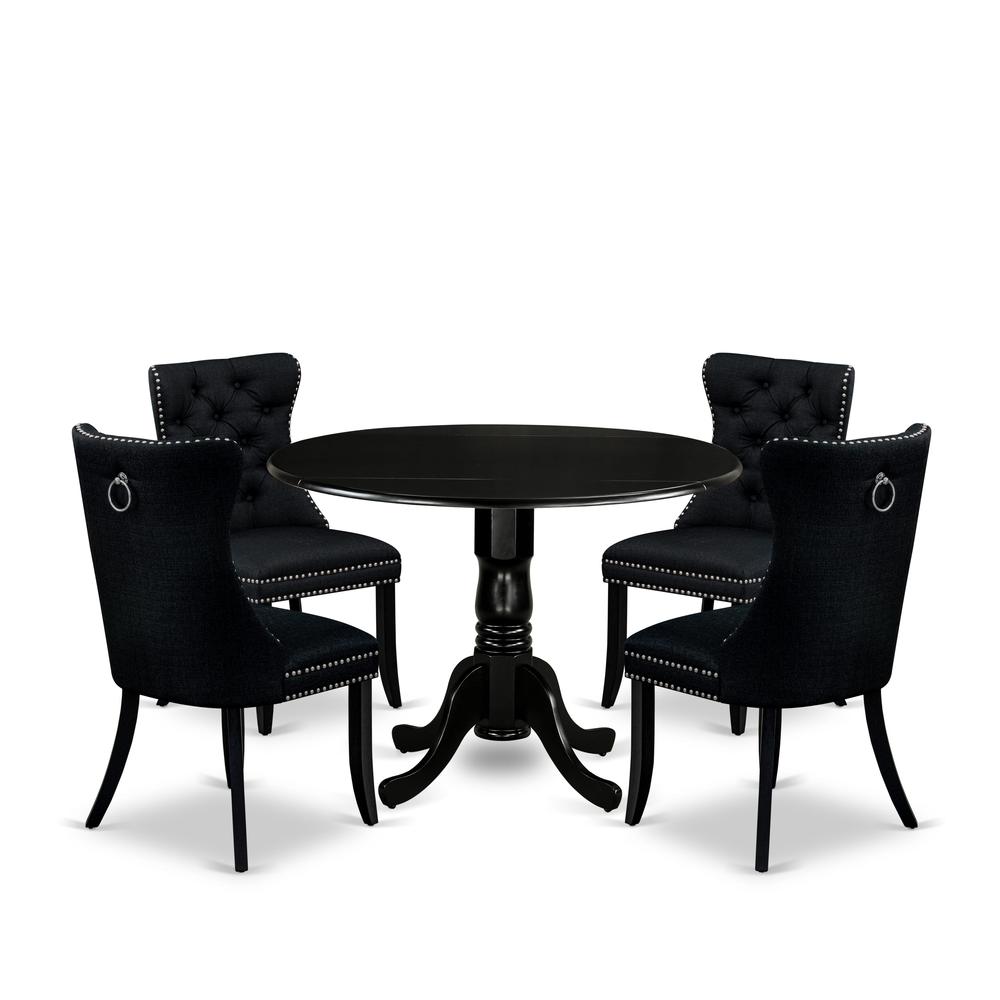5 Piece Dining Table Set Contains a Round Solid Wood Table with Dropleaf. Picture 6