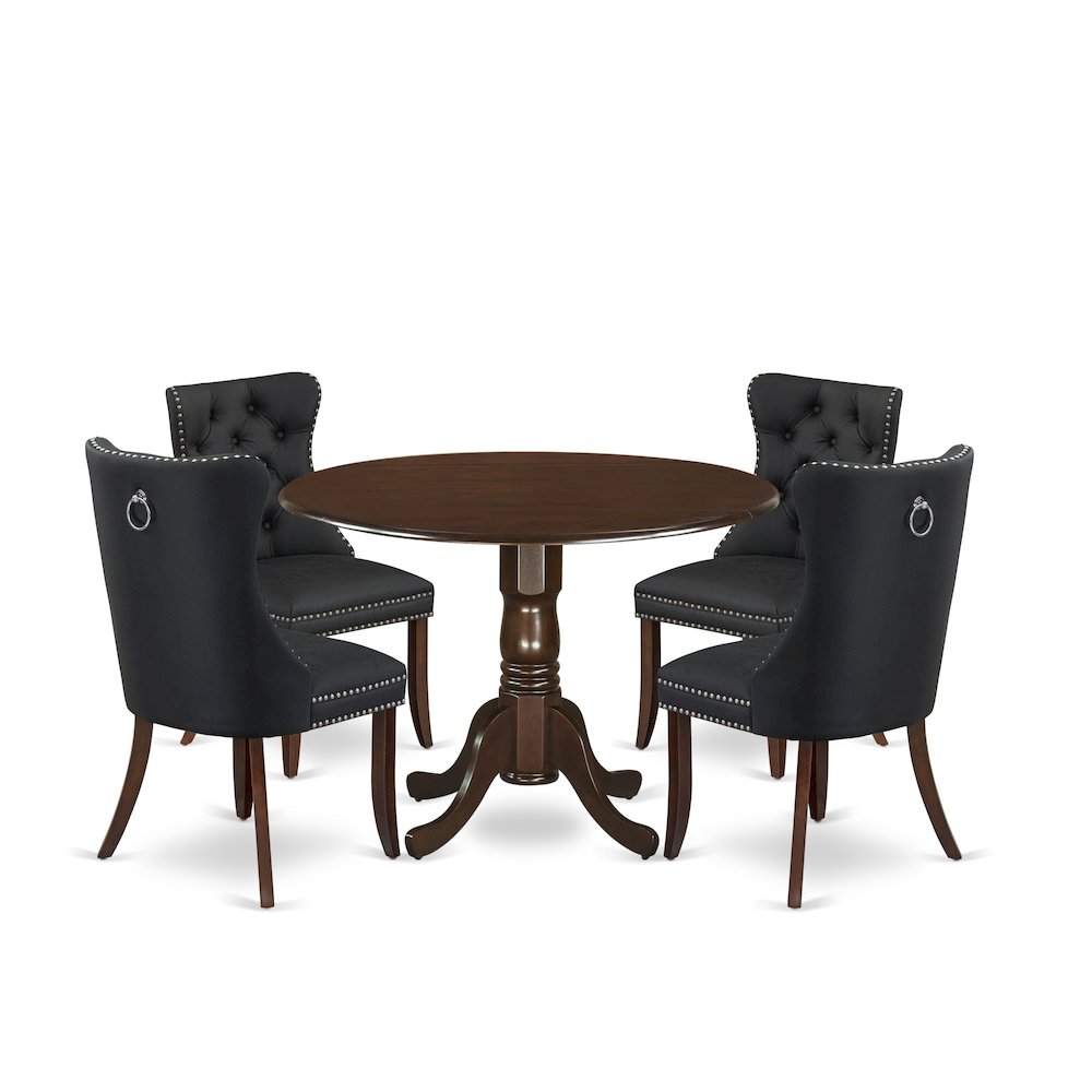 5 Piece Dining Room Set Consists of a Round Kitchen Table with Dropleaf. Picture 1