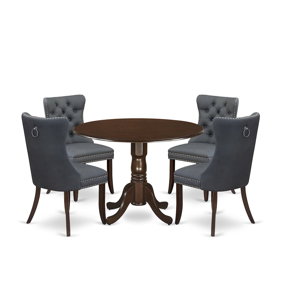5 Piece Dining Set Consists of a Round Kitchen Table with Dropleaf. Picture 1