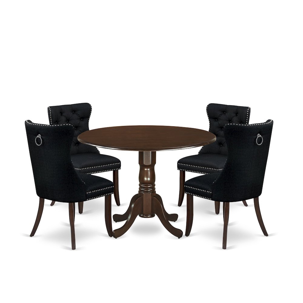 5 Piece Dining Room Furniture Set Contains a Round Kitchen Table with Dropleaf. Picture 1