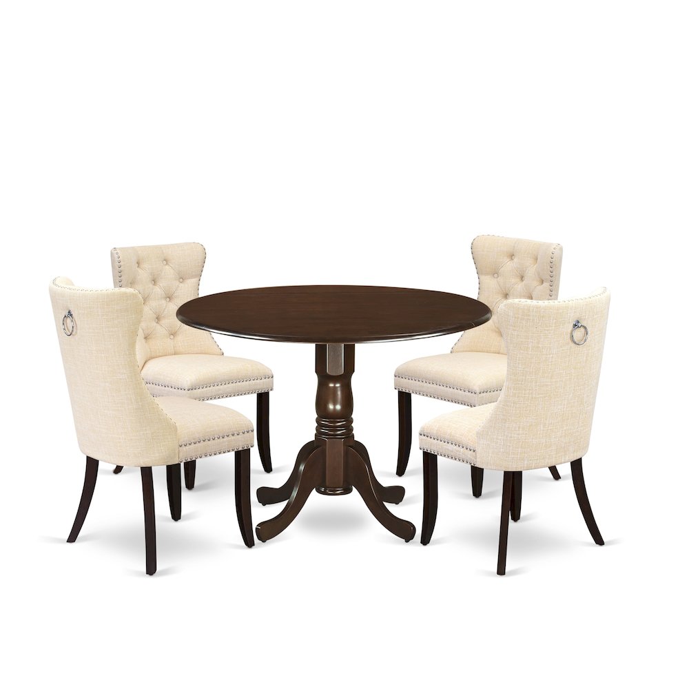 5 Piece Kitchen Table Set Contains a Round Dining Table with Dropleaf. Picture 1