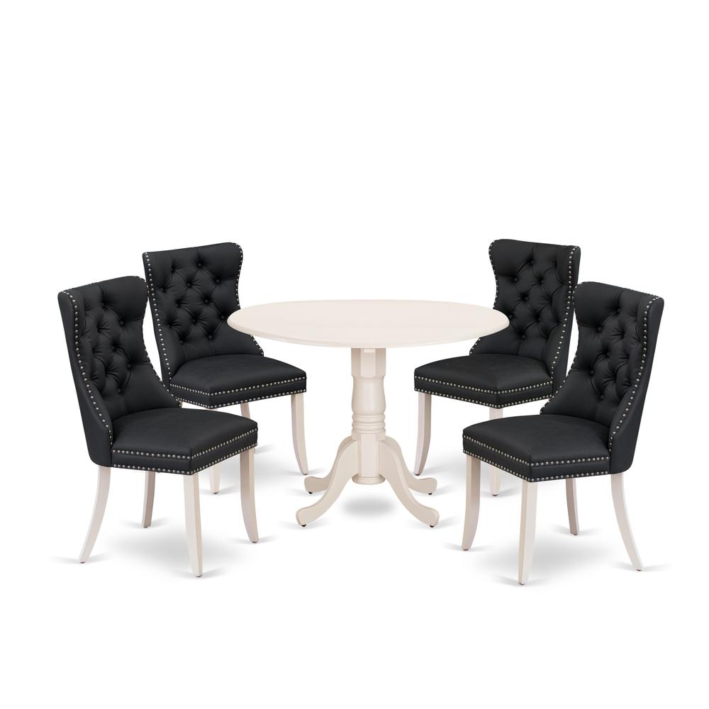 5 Piece Dining Table Set Contains a Round Kitchen Table with Dropleaf. Picture 6