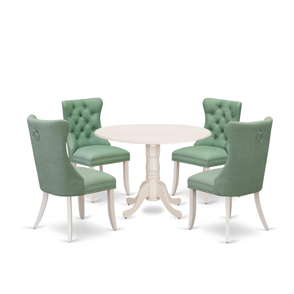5 Piece Kitchen Table Set Consists of a Round Dining Table with Dropleaf. Picture 6