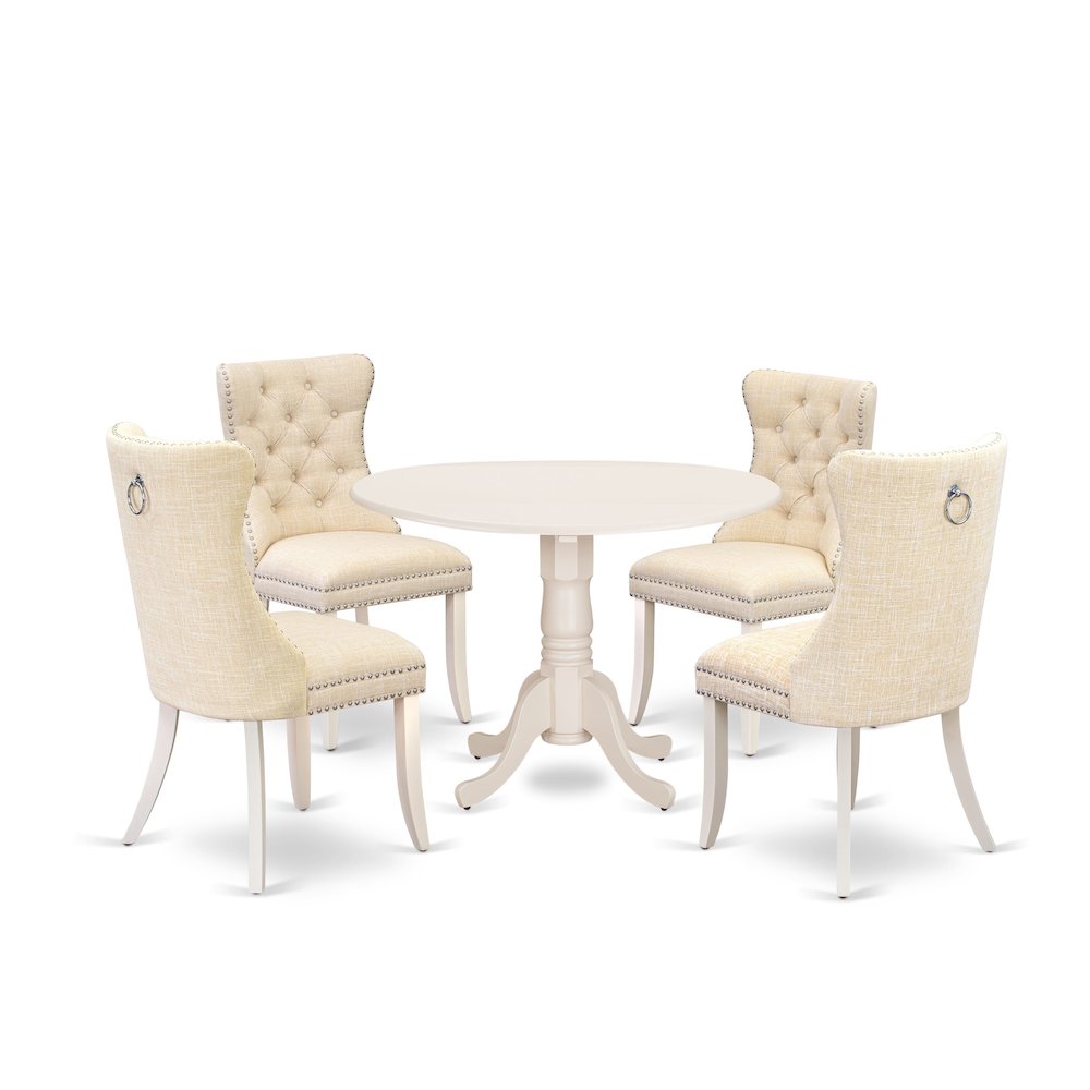 5 Piece Kitchen Table Set Contains a Round Dining Table with Dropleaf. Picture 1