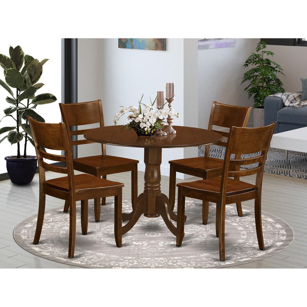 5  Pc  with  2  drop  leaves  and  4  Wood  Kitchen  Chairs  in  Espresso  .. Picture 2