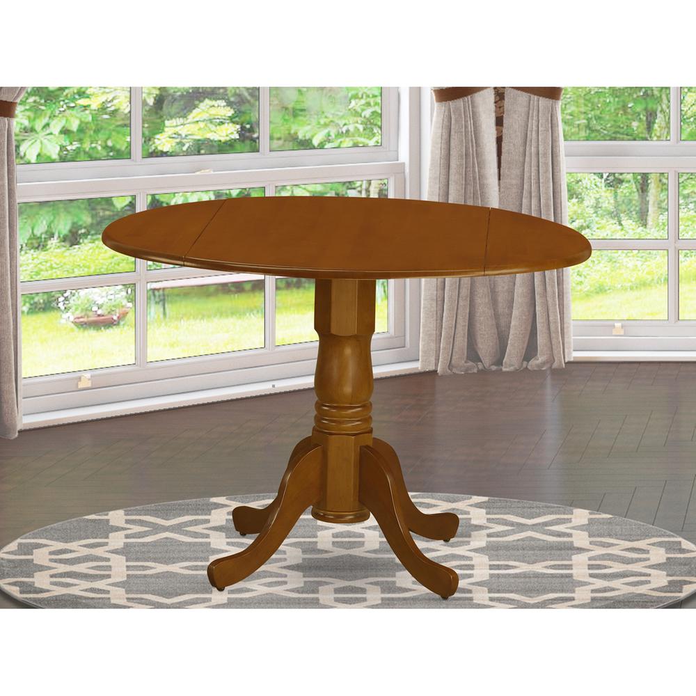 Dublin  Round  Table  with  two  9"  Drop  Leaves  in  Saddle  Brown  Finish. Picture 2