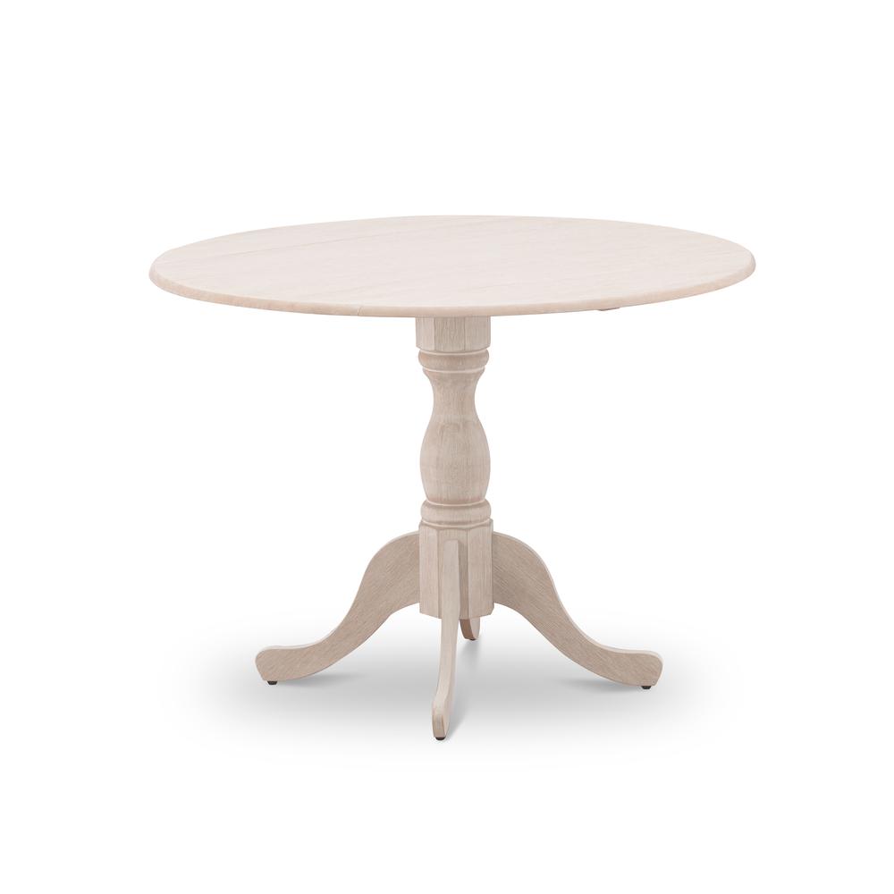 East West Furniture DMT-ABC-TP Round small table Linen White Color Drops Leave Table Top Surface and Asian Wood small dining table Pedestal Legs -Black Finish. Picture 2