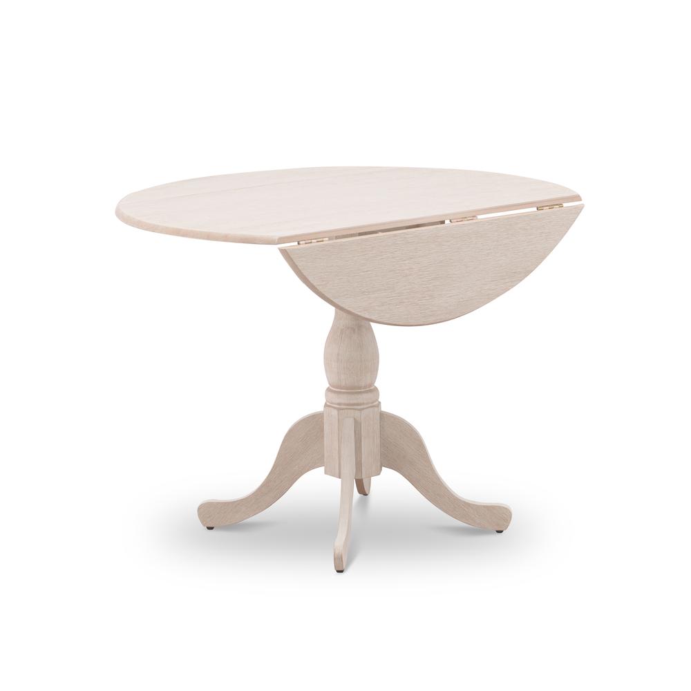 East West Furniture DMT-ABC-TP Round small table Linen White Color Drops Leave Table Top Surface and Asian Wood small dining table Pedestal Legs -Black Finish. Picture 3