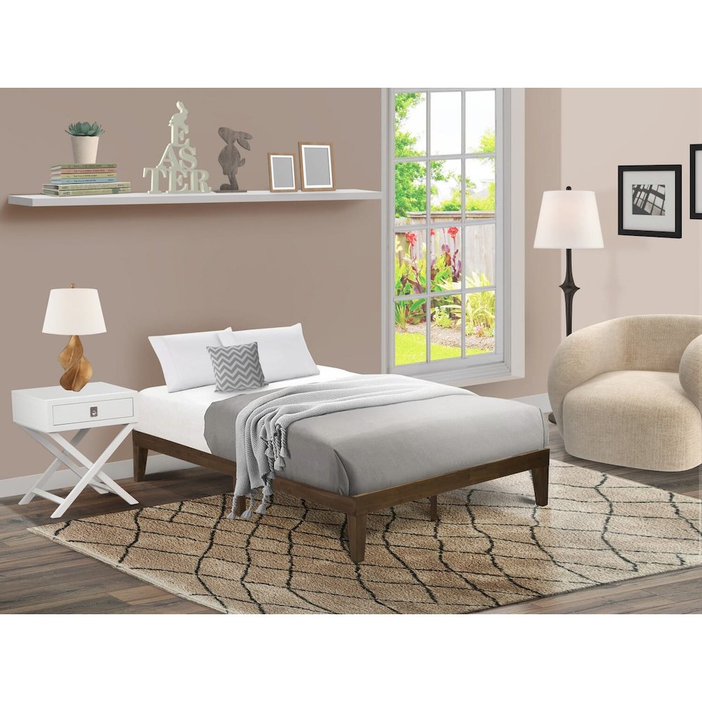 Full Size Platform Bed with 4 Legs and 2 Extra Center Legs - Walnut Finish. Picture 6