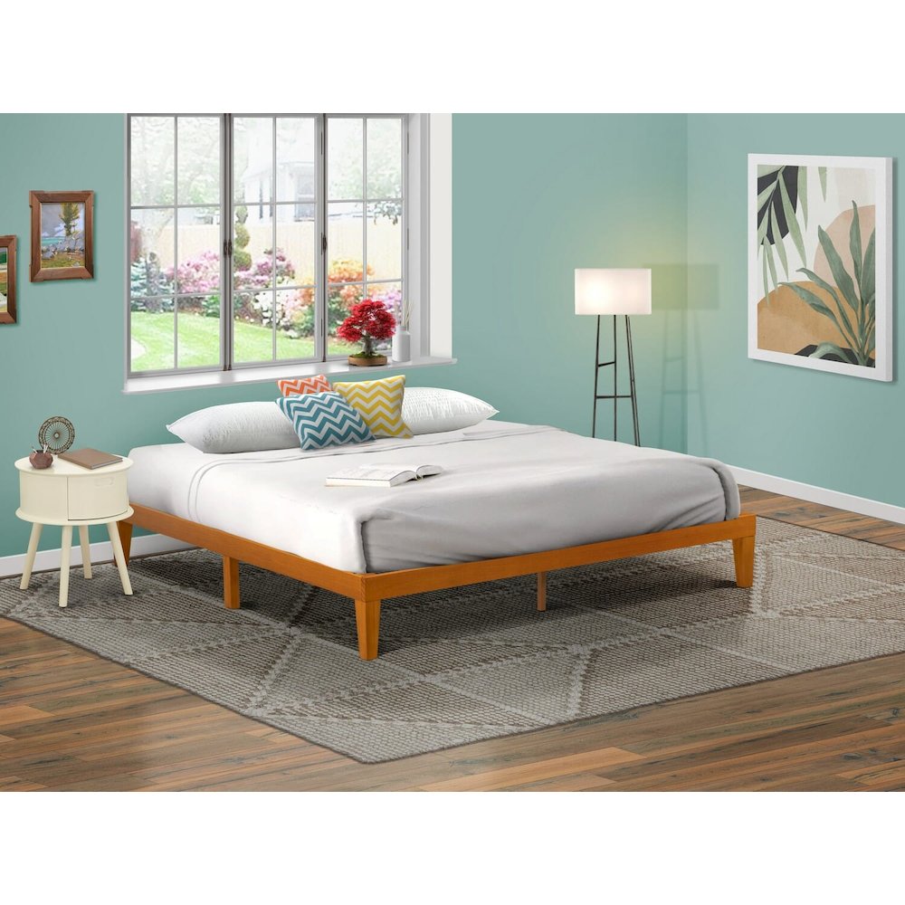 King Size Platform Bed Frame with 4 Legs and 2 Extra Center Legs - Oak Finish. Picture 10