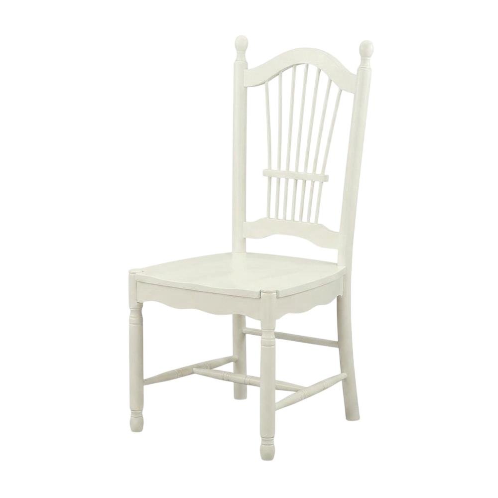 Solid Wood Dining Room Chairs with Slatted Back, Linen White, Set of 2. Picture 5